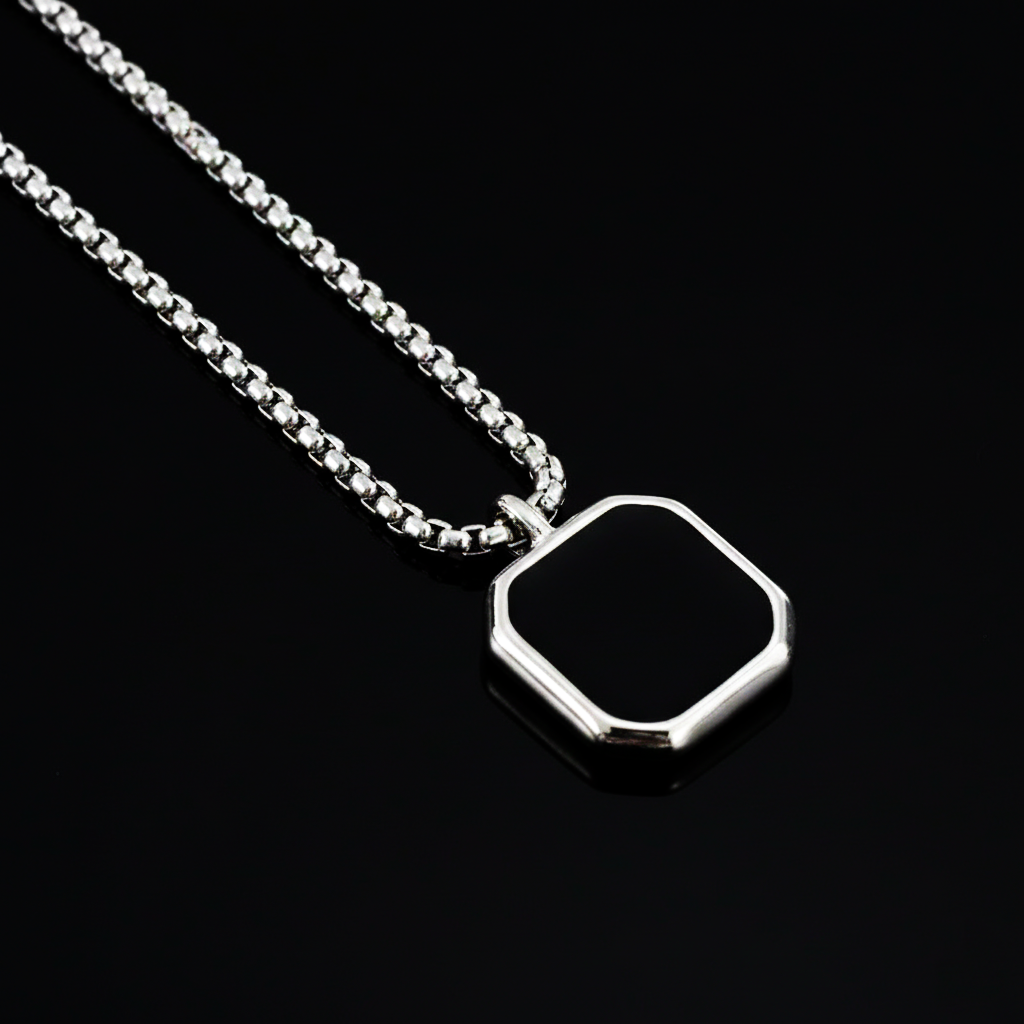 Silver Geometric Polygonal Black Square Natural Stone