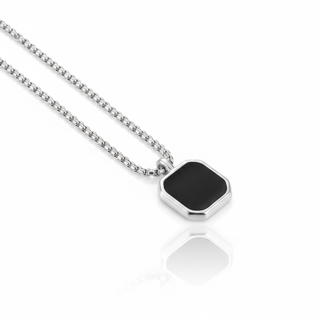 Silver Geometric Polygonal Black Square Natural Stone