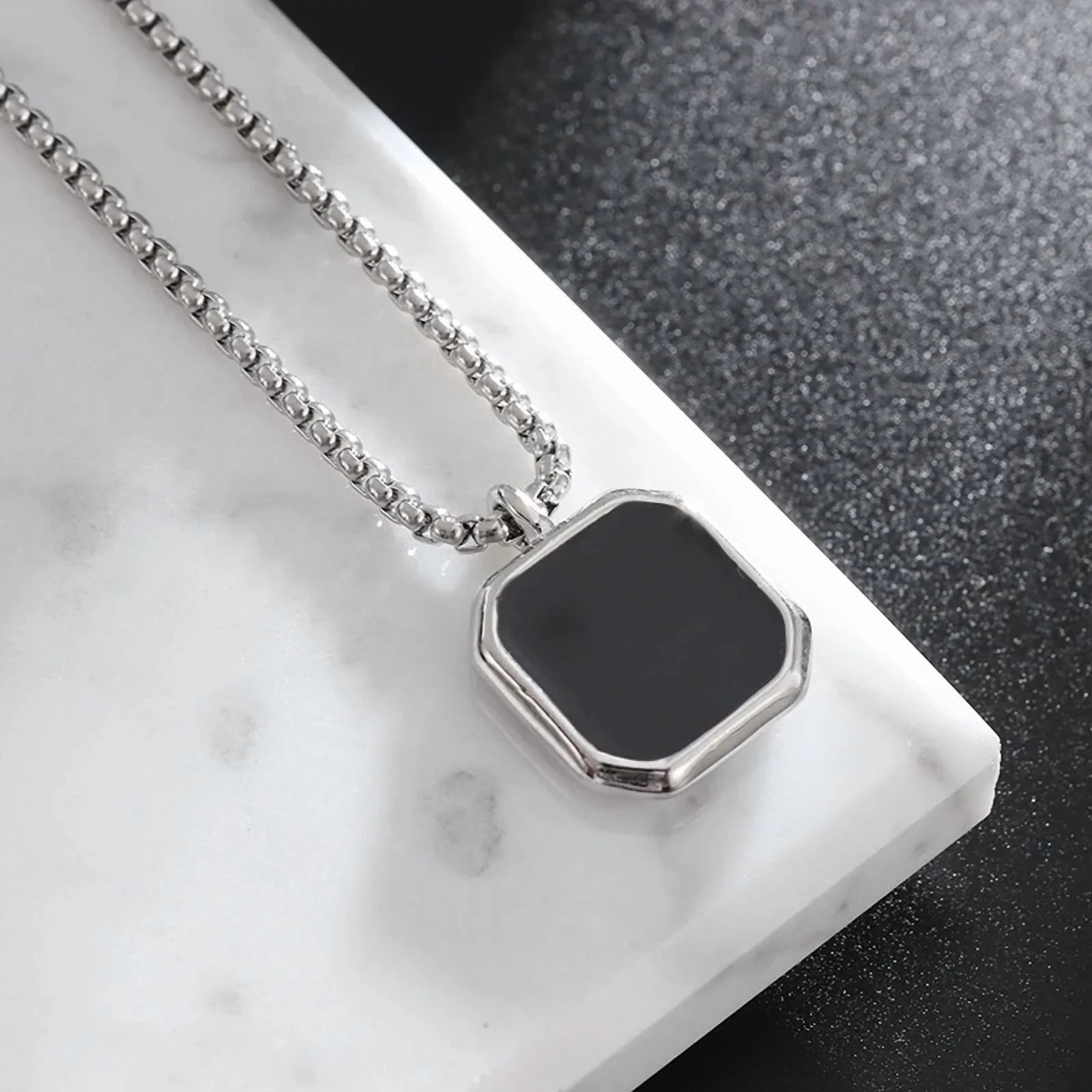 Silver Geometric Polygonal Black Square Natural Stone