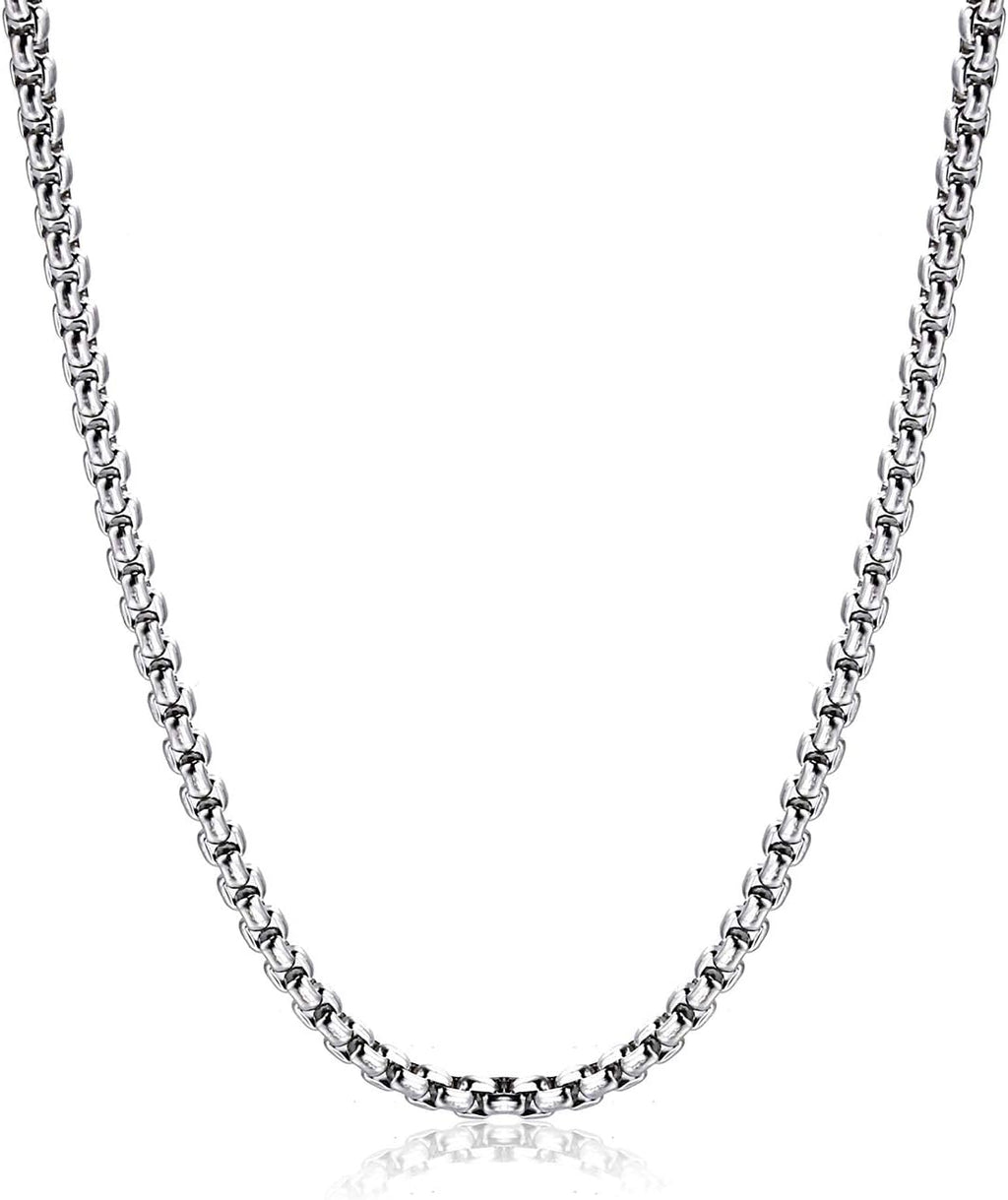 Square Rolo Chain Necklace Stainless Steel round Box Necklace for Men & Women