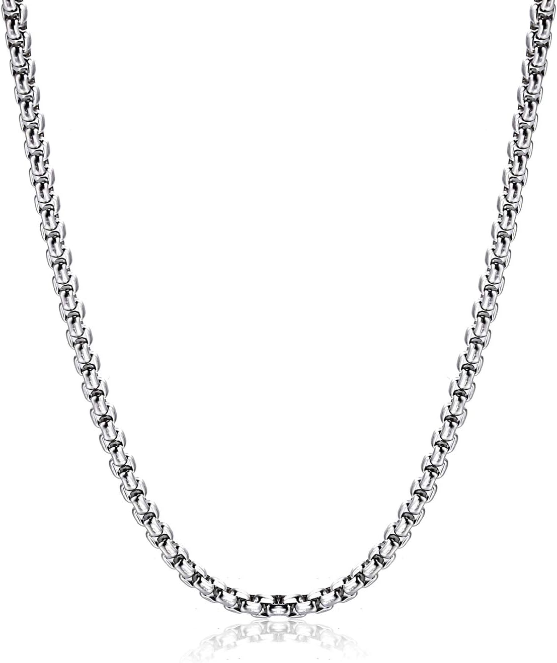 Square Rolo Chain Necklace Stainless Steel round Box Necklace for Men & Women