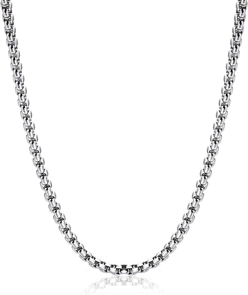 Square Rolo Chain Necklace Stainless Steel round Box Necklace for Men & Women