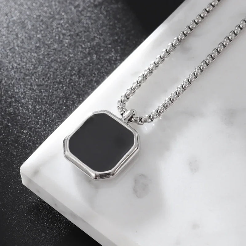 Silver Geometric Polygonal Black Square Natural Stone