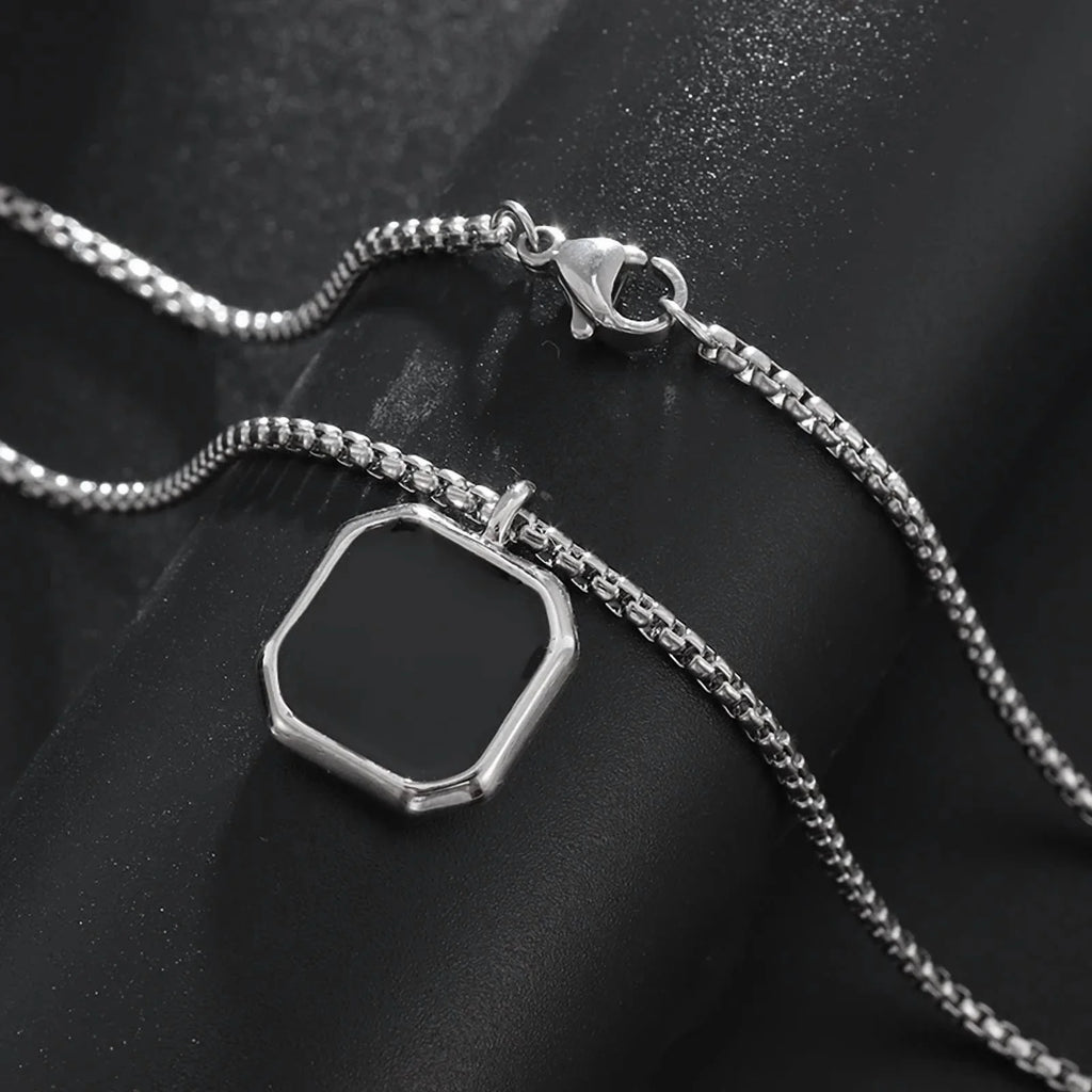 Silver Geometric Polygonal Black Square Natural Stone