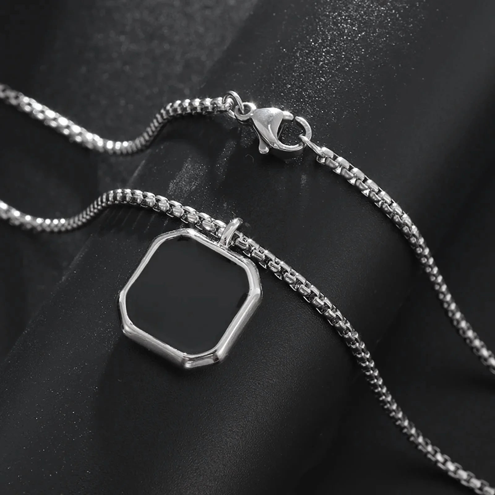 Silver Geometric Polygonal Black Square Natural Stone